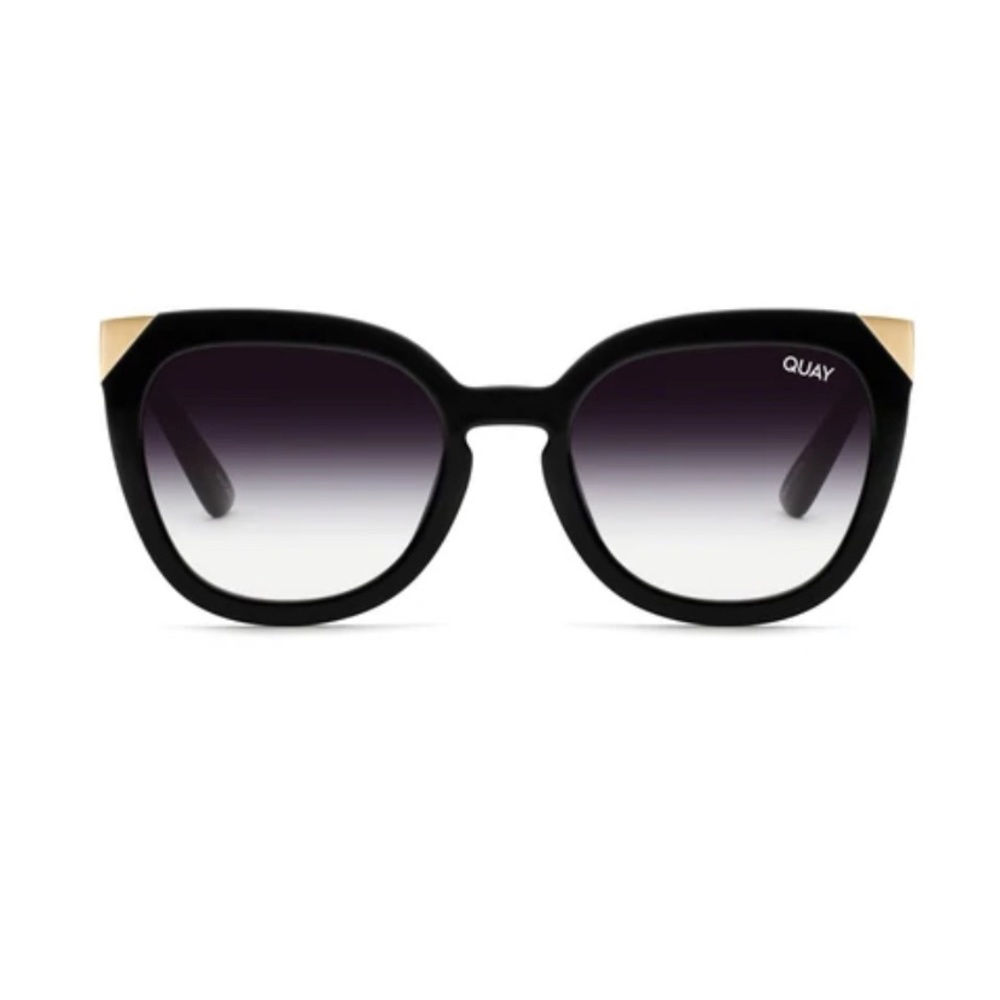 Quay Noosa Metal Black & Gold Sunglasses w/ case + cleaning cloth